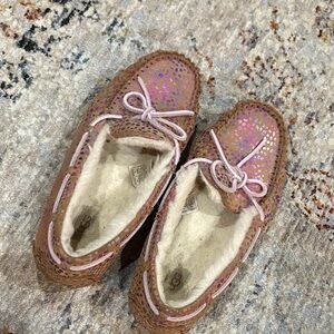 UGG Brown and Pink Glitter Slippers